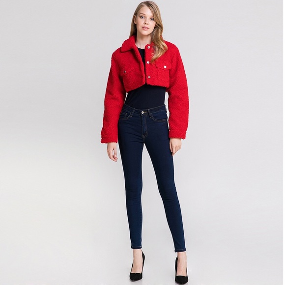 Sherpa like red cropped jacket - Picture 6 of 7